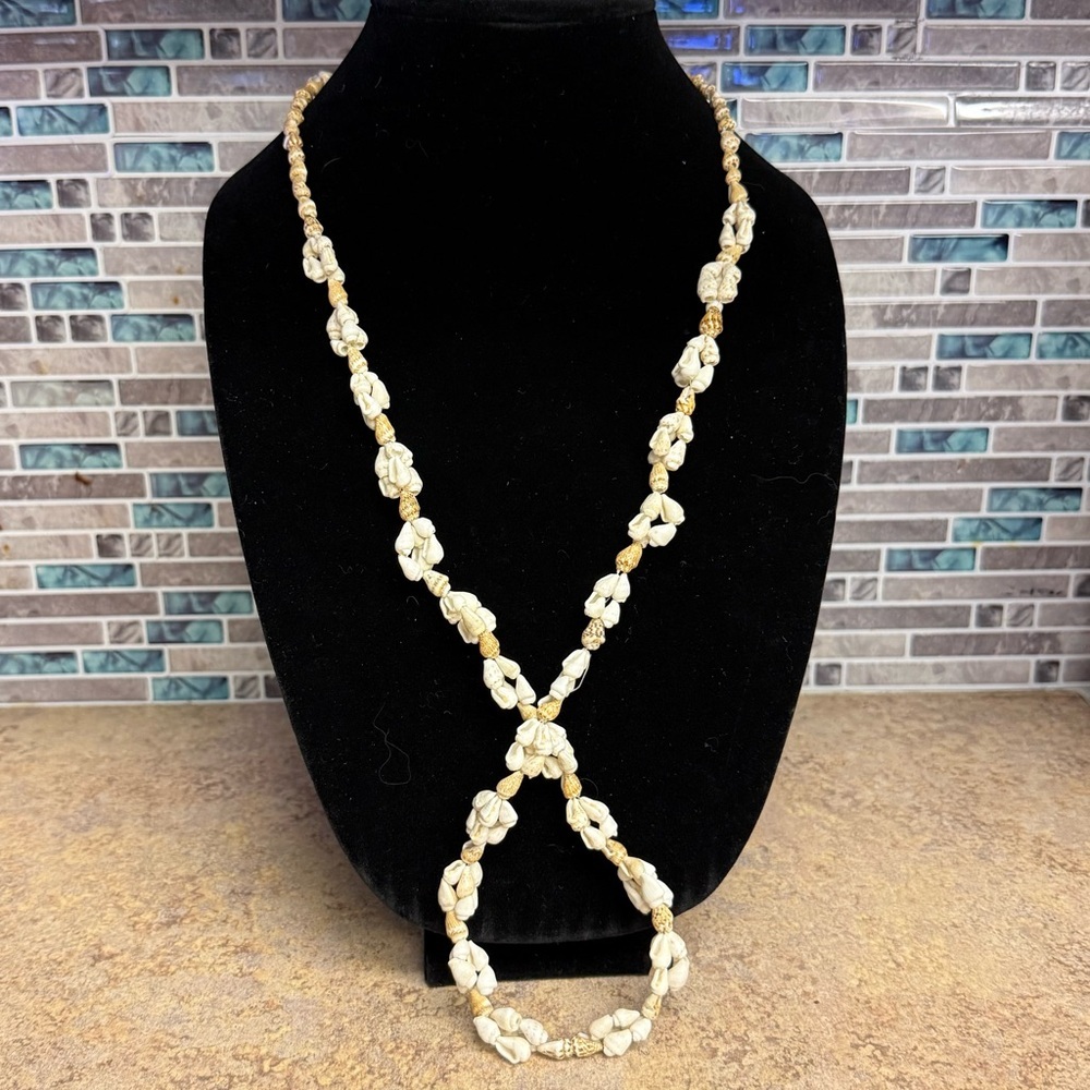 Vintage Bohemian beaded shell necklace